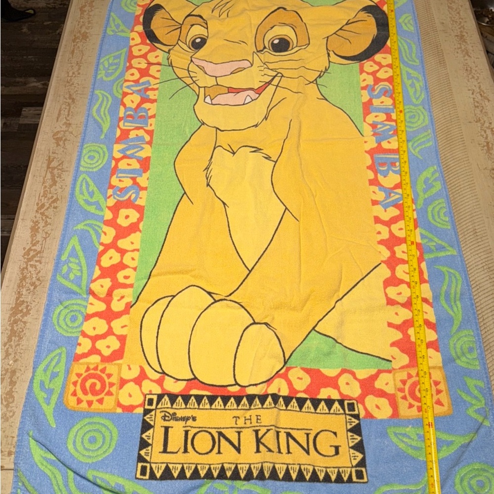 Vintage 90’s Disney The Lion King Simba Beach Pool Towel 53.5”X27”